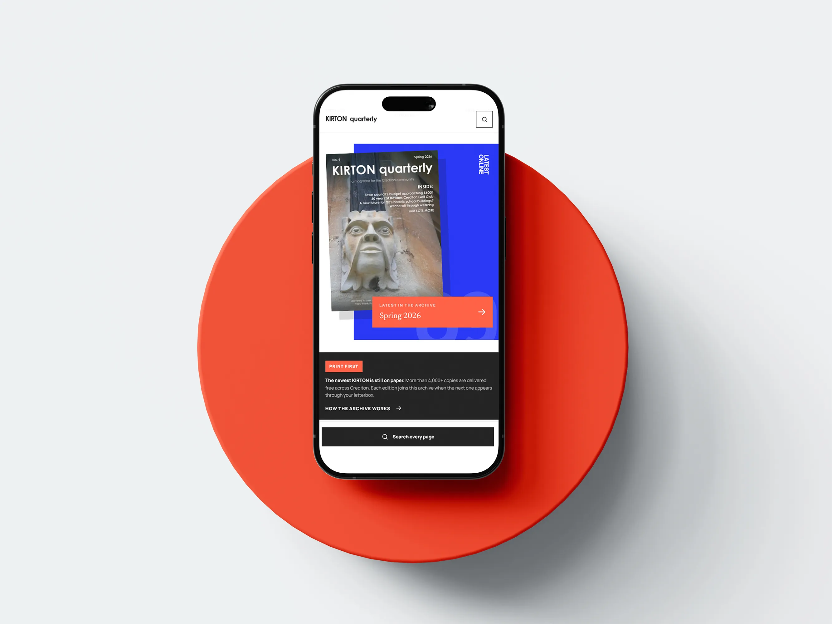 Mobile KIRTON quarterly archive displayed on a smartphone
